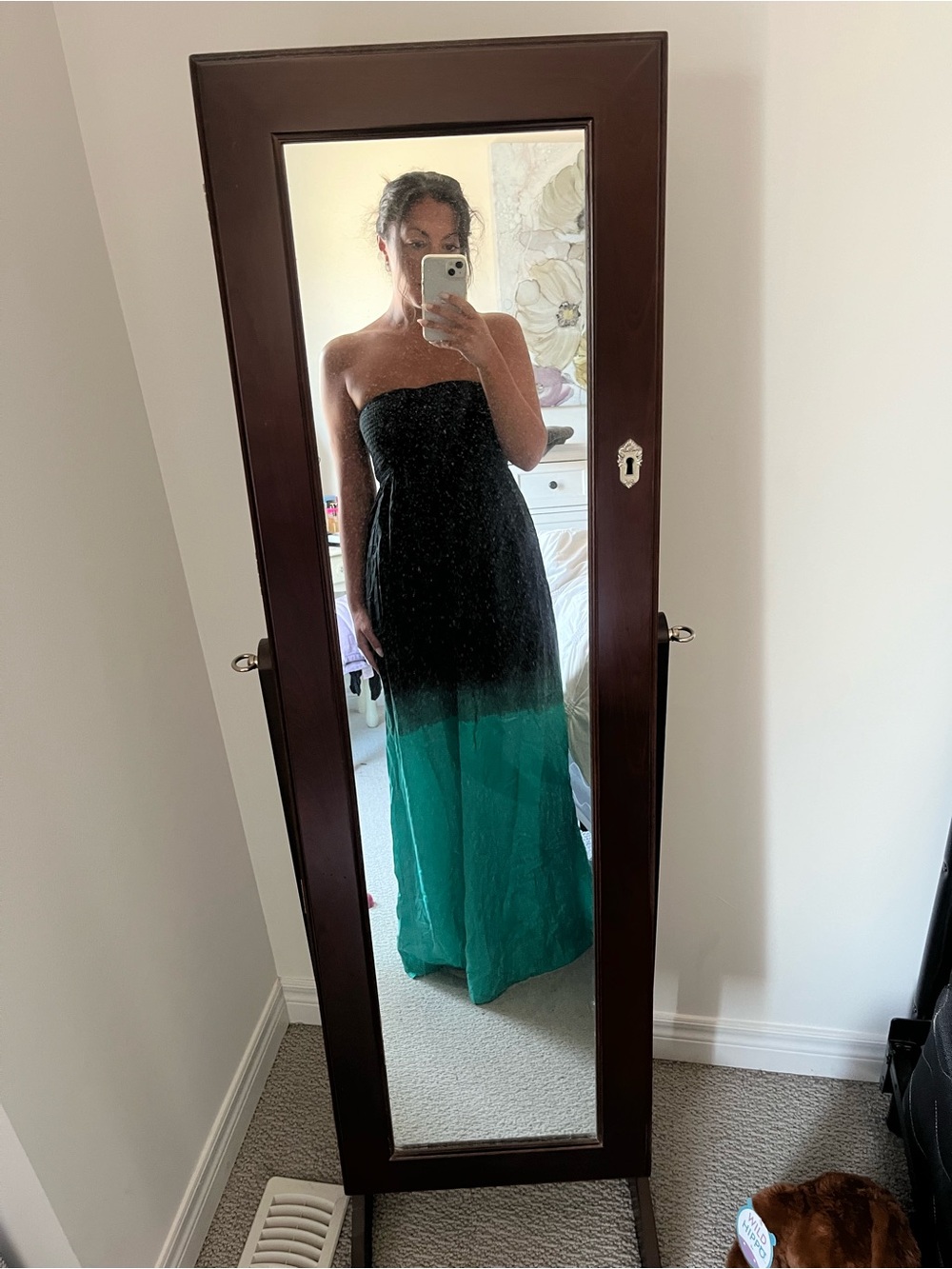 Element Strapless Black to Teal Ombre Maxi Dress